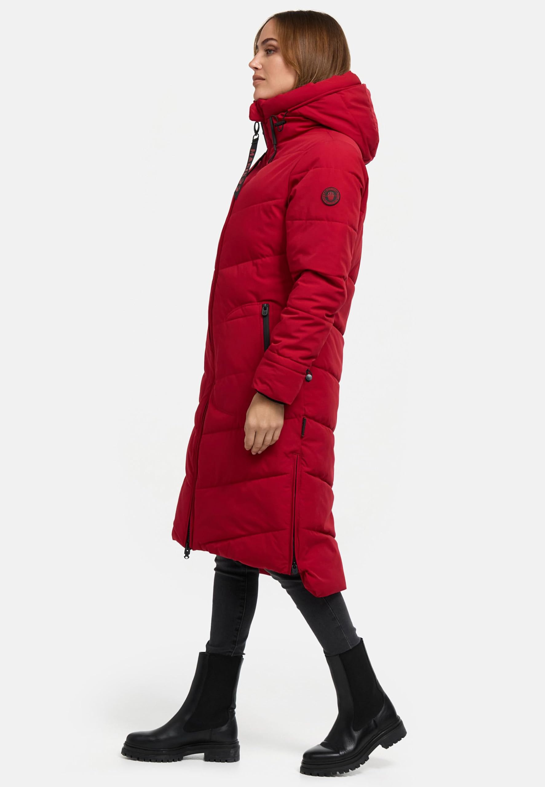 MARIKOO Damen langer Wintermantel Steppmantel mit Schlüsselanhänger Benikoo XS-5XL