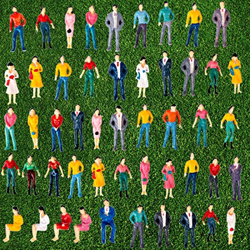 Yamix Model Train Figures, 100Pcs 1:50 Scale Painted Model Train People Figures O Scale Sitting and Standing People for Miniature Scenes Train Railway Sand Table - Thumbnail 2