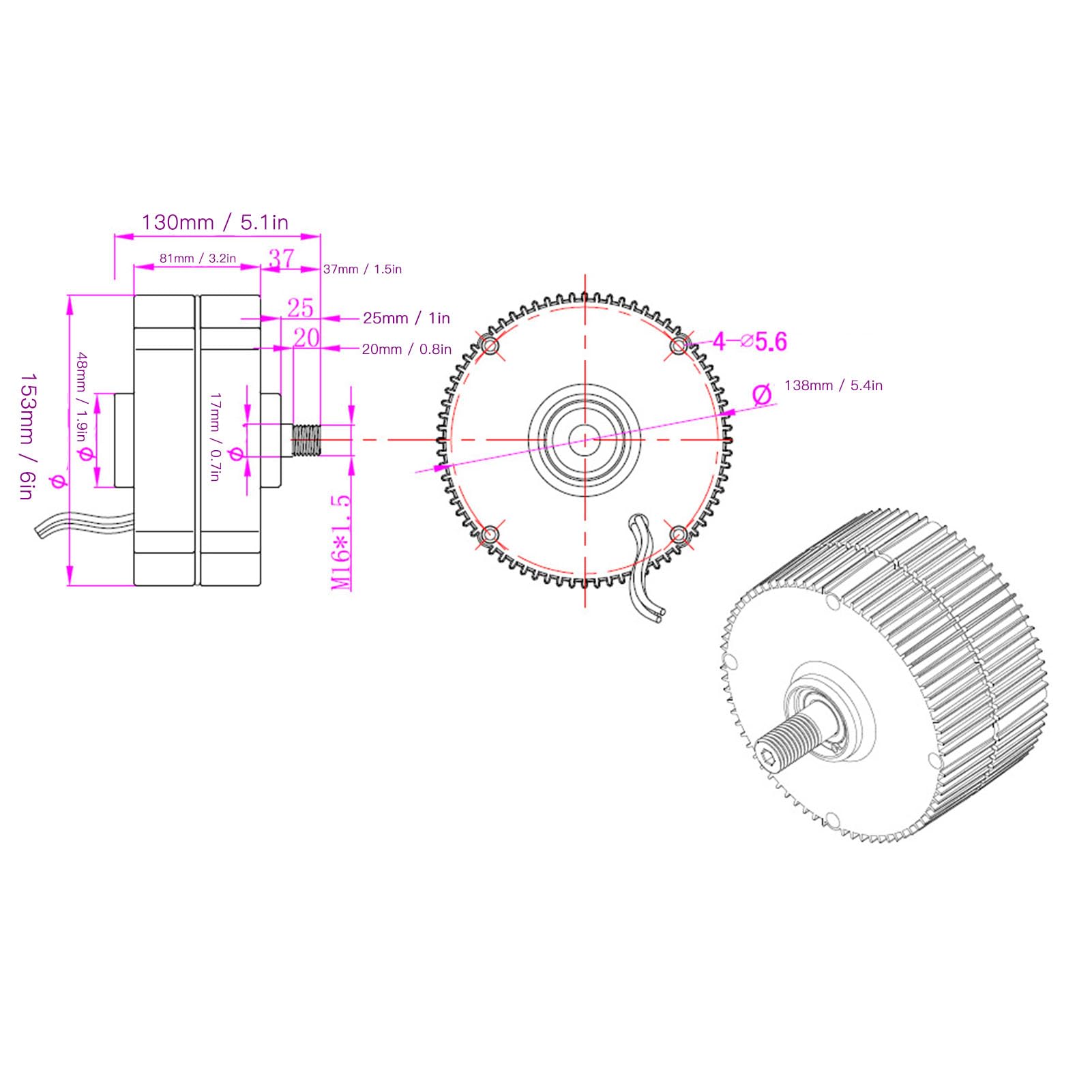 Aramox Generatore a Doppio Albero da 48 V, Generatore Sincrono a Magnete Permanente, Uscita CA Trifase, Lubrificazione a Grasso, Corpo in Lega di Alluminio per Turbina Eolica Verticale o Orizzontale