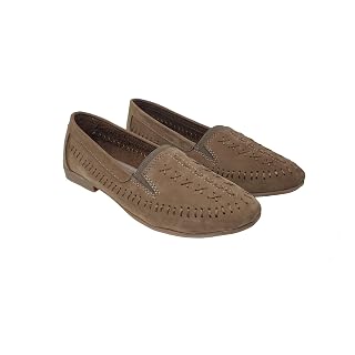 GLOBAL STEP G2196,Women SUED Leather Casual Shoe (CHIKU, 5)