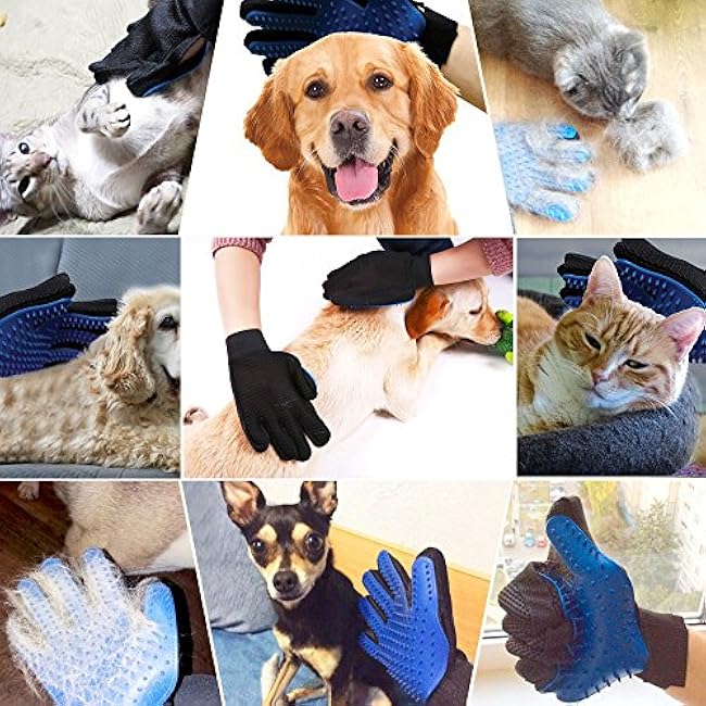 1 Pair Pet Grooming Glove,Gentle Deshedding Brush Glove Hair Remover Brush for Dogs,Cats & Horses with Long & Short Fur-NoyeqO4w