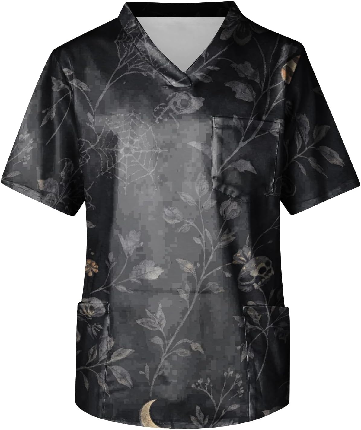 Men's Halloween Scrub Top Short Sleeve V-Ncek Working Nurse Unifroms