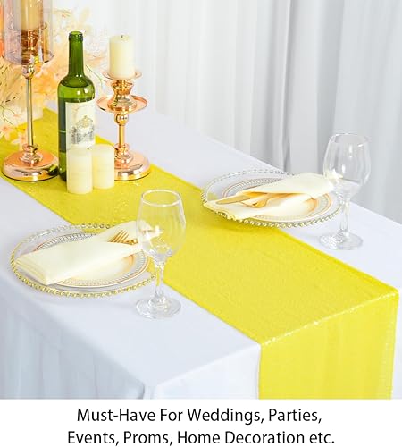 Miniatura 3 de ShinyBeauty Camino de mesa amarillo de 5 piezas para decoración del hogar, camino de mesa de lentejuelas de 12 x 108 pulgadas, amarillo para bodas,