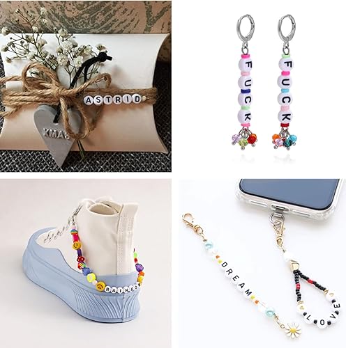 Miniatura 27 de 100 cuentas de letras blancas redondas de acrílico del alfabeto, cuentas de la letra L, para hacer joyas, pulseras, collares, llaveros, bricolaje