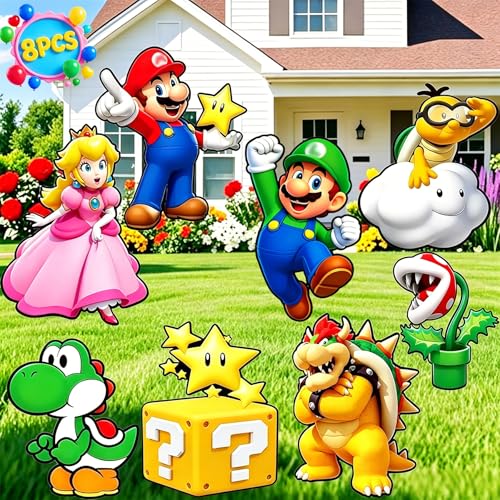 Mariy Birthday Party Supplies 8PCS Mariy Birthday Decorations Yard Sign with Stakes Outdoor Party Decor Yard Signs for Mariy Themed Party Decorations Outdoor Indoor Halloween Christmas