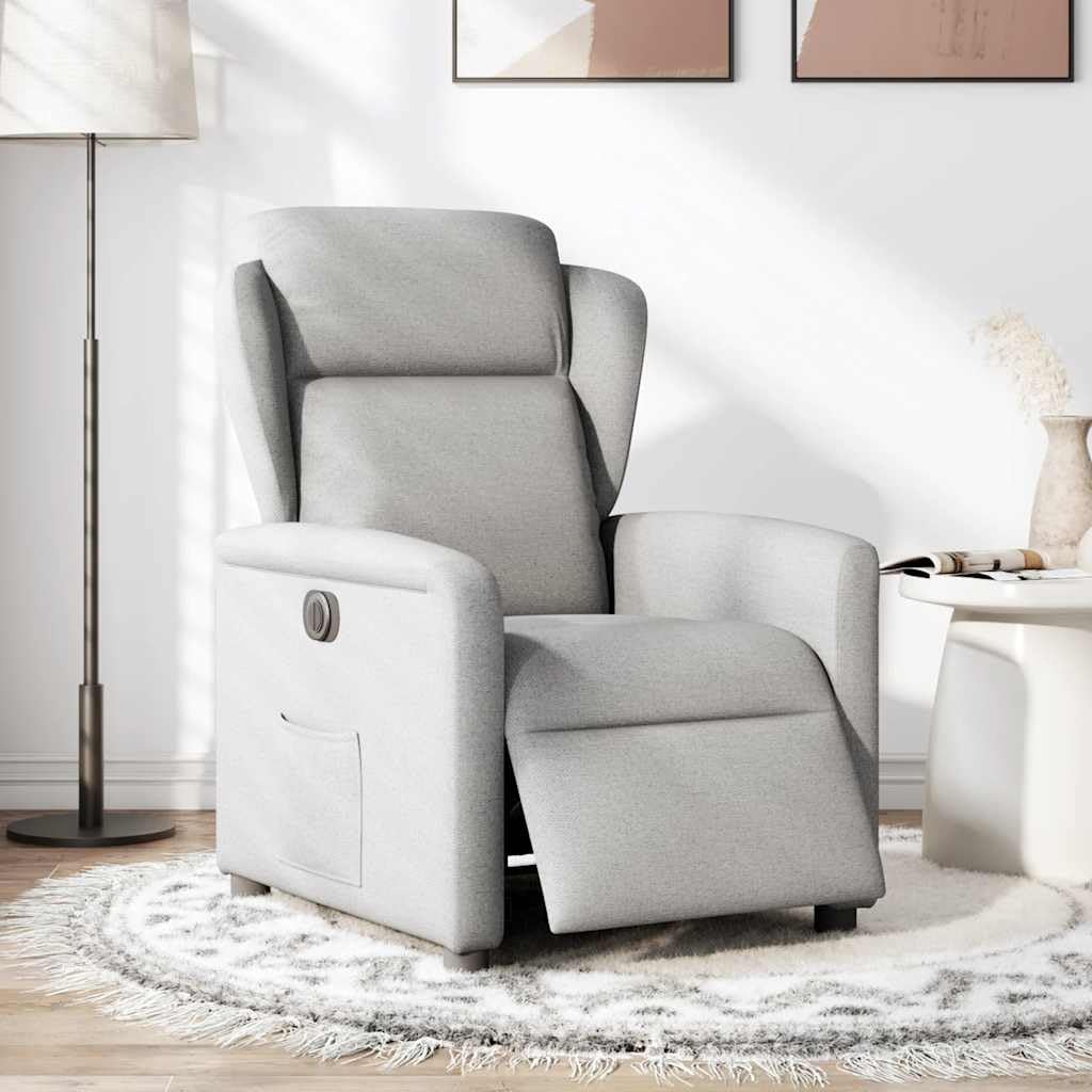 Fauteuil inclinable électrique Gris Nuage Tissu, Fauteuil Lounge intérieur Confortable avec Moteur électrique, Dimensions 78x95x100 cm, Chaise Longue Salon et Chambre