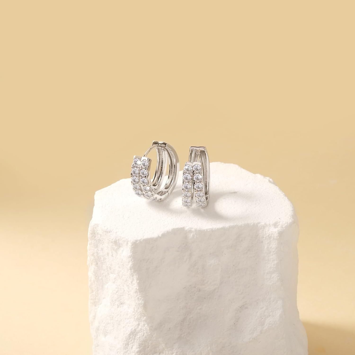 Moissanite Hoop Earrings for Women - 925 Sterling Silver Moissanite Double Huggie Earrings Double Hoop Earrings Piercing Real Moissan Hypoallergenic Jewelry Gifts - Image 3