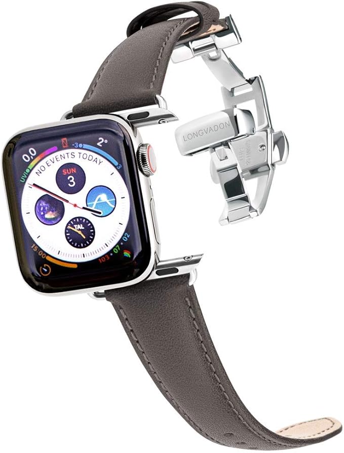 Longvadon Classic Series Damen-Uhrenarmband, kompatibel mit allen Apple  Watch Series 1, 2, 3, 4 \u0026 5, echtes Vollnarbenleder, 38/40 - XS, Shark  Gray, Silver : Amazon.de: Uhren