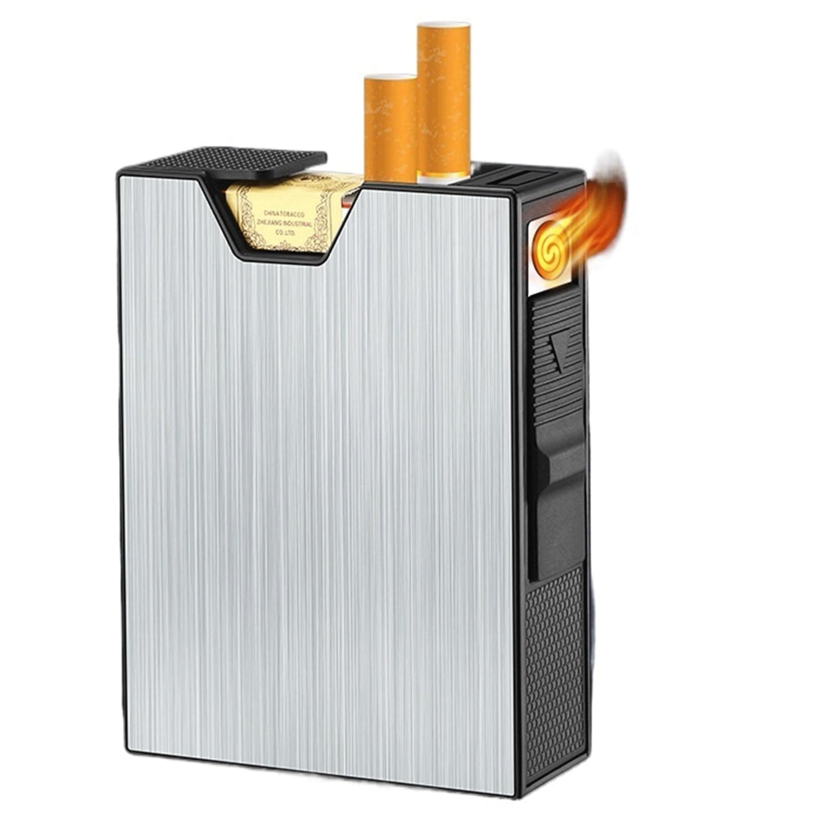 Portasigarette Con Accendino Elettronico - Design In Alluminio Antivento, Ricaricabile USB, Regalo Ideale Per Fumatori