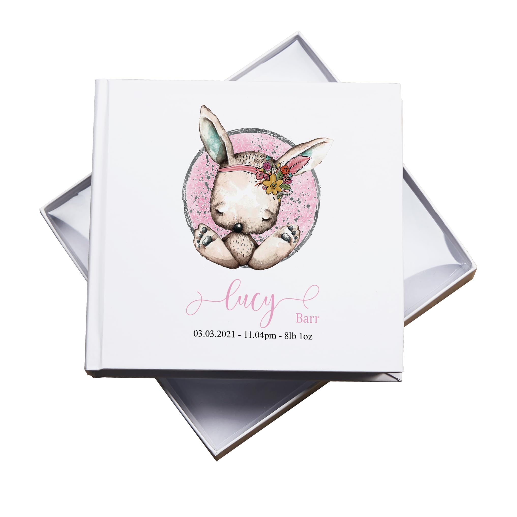 Ukgiftstoreonline Women's White Personalised Baby Girl Photo Album Gift Sitting Rabbit