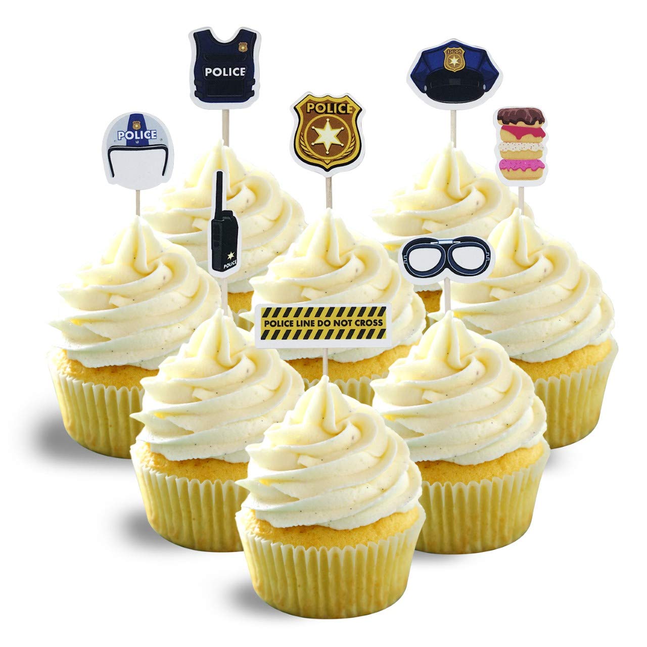 Amazon 警察官 アニメキャラクター カップケーキトッパー カードストック 15個パック カップケーキ Unkndw ホーム キッチン 通販