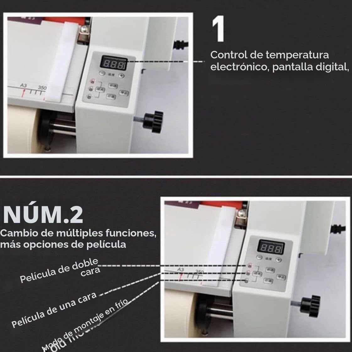 Laminatrice termica 350mm/17" A3+ Laminatrice a caldo e freddo, plastificatrice a lato singolo e doppio, con 4 rulli for documenti, foto, cartoline
