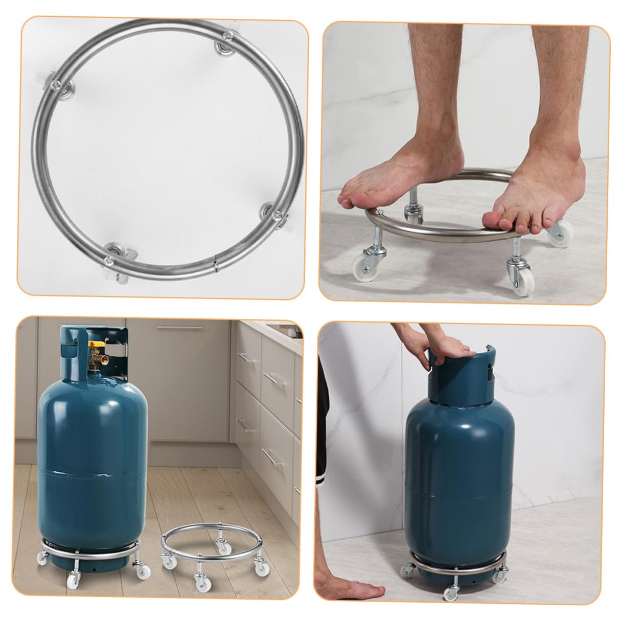Porta Bombola Gas in Acciaio Inox con Ruote Mobili, Supporto Bombola Gas Resistente e Facile da Usare per Serbatoi Propano Fino a 30kg, per Casa e Ristorante