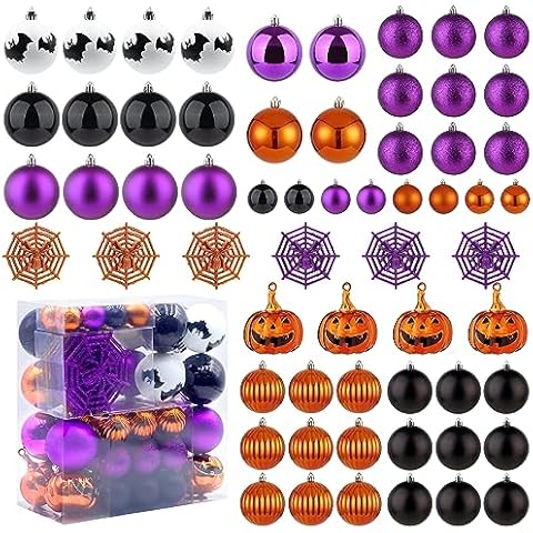61 Pack Halloween Ball Ornaments for Tree Shatterproof Decorative Hanging Ornaments Halloween Home Decor Indoor with Loop for Halloween Party Holiday Decorations Cover
