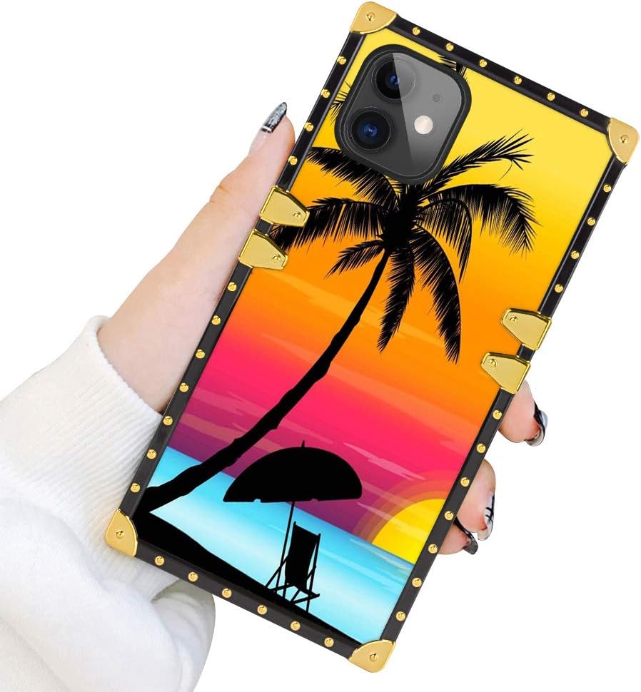 Square Case for iPhone 7 Plus iPhone 8 Plus Case Tropical Sunset Luxury Elegant Soft TPU Shock Protection Case Cover for iPhone 7 Plus/8 Plus 5.5 Inch