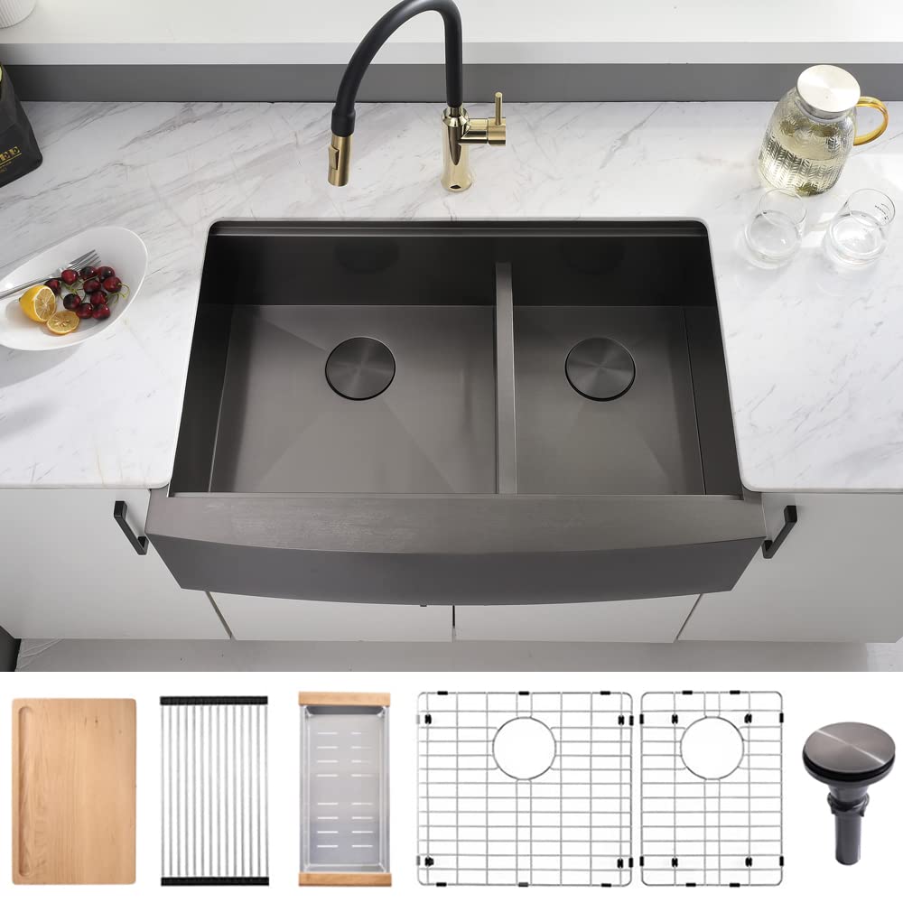 Buy 33 Inch Black Double Kitchen Sink Farmhouse Abironl 33"x22" Inch