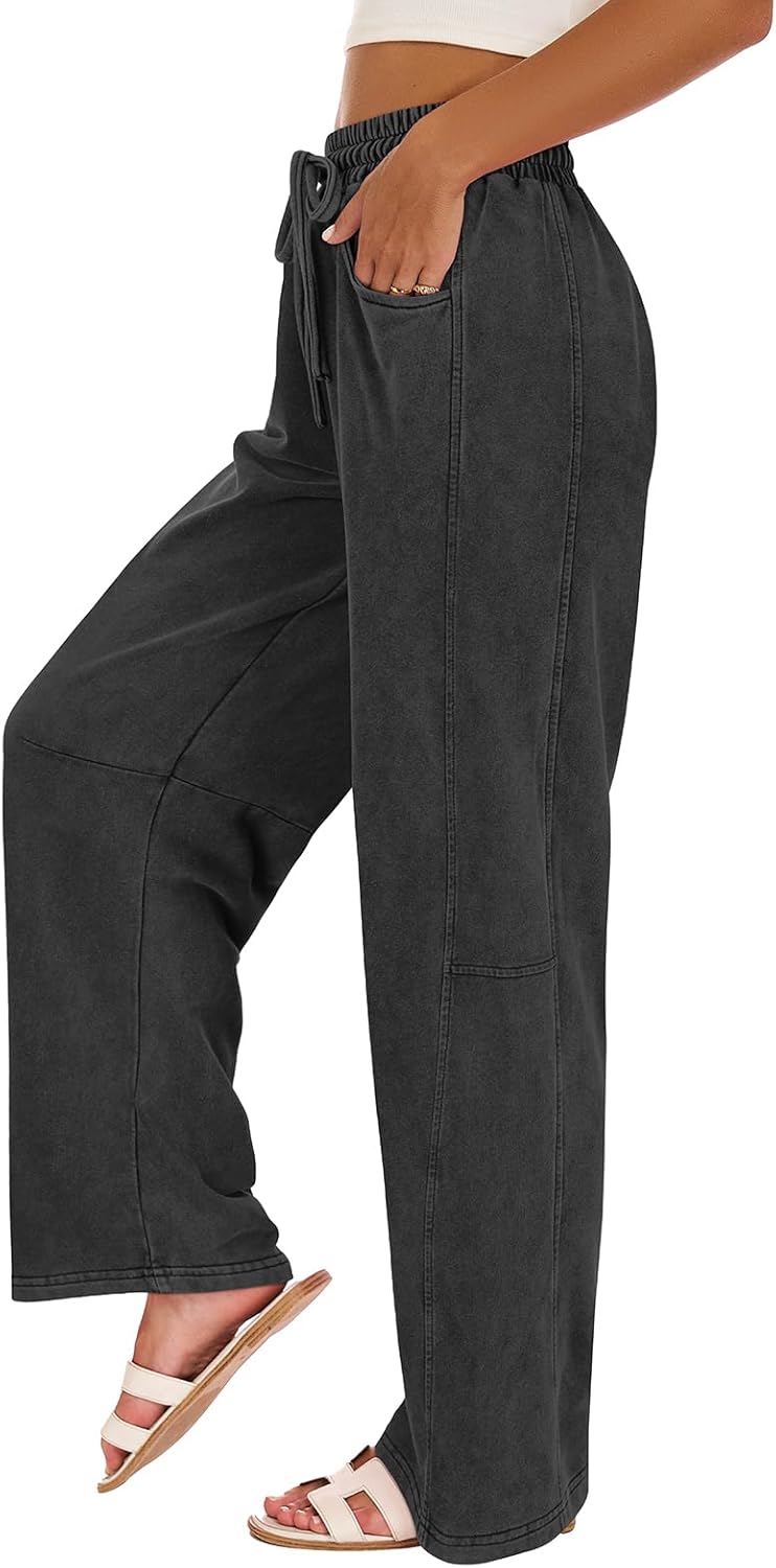 Tanst Sky Womens Wide Leg Sweatpants Hight Waist Baggy Pants Acid Wash Barrel Trousers with Pockets - Image 3