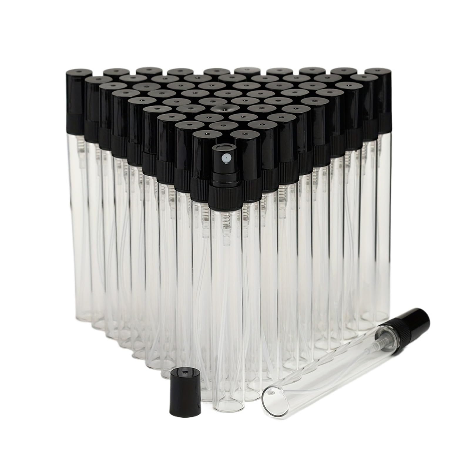 Parfümzerstäuber 50 Stück 6 Zubehörteile Transparente Parfümflaschen aus Glas, nachfüllbare Sprühflaschen, 0,07 oz,1,17,34(10ml)