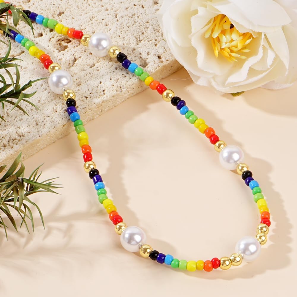 Christmas Gift Layered Beaded Necklace for Women Colorful Chain Statement Jewelry Accessory with Trendy Bohemian Style Ideal for Vacation Daily Outfits - Image 5
