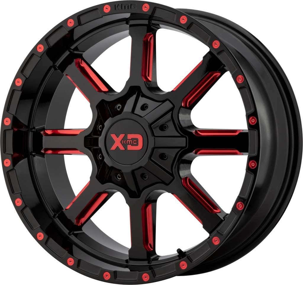 XD Wheels Xd838 Mammoth Gloss Black Milled with RED Tint Clear Coat Wheel with Alloy Steel (20 x 10. inches /8 x 125 mm, -18 mm Offset)