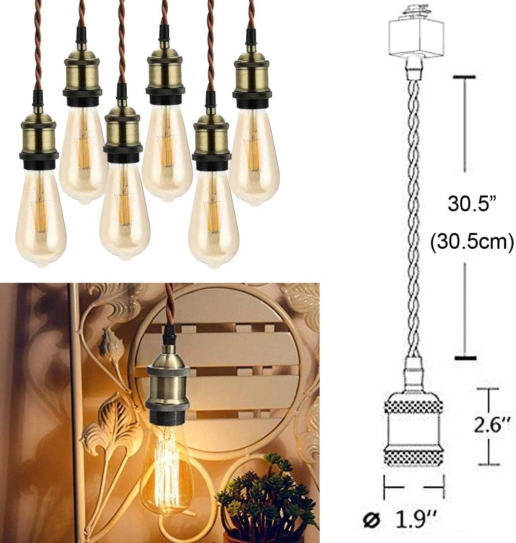 Kiven 3-Pack H-Type Track Lighting Pendant Light Kit - Antique Industrial Brass Finish - Lamp Holder, Fabric Cord & Track Adapter - Edison Bulb Included