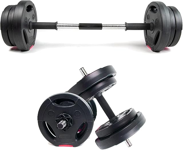 Statoys Fitness Complete Dumbbell Weight Set and Barbell Set - 15kg 2 in 1 Home Gym Equipment Fitness Exercise Weights Set with Connecting Rod