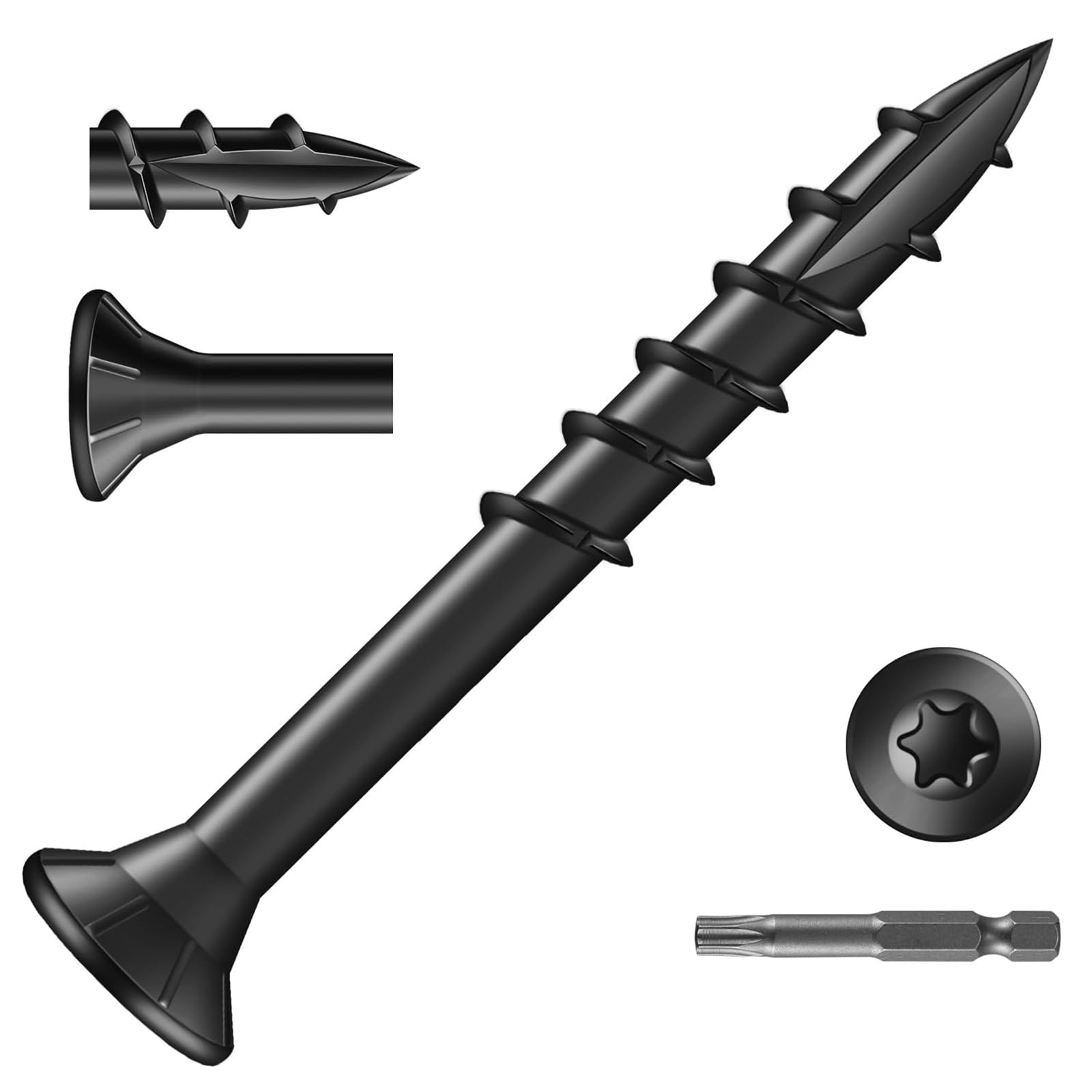 Wavanta 50Pcs Decking Screws, 4.2 x 38mm Black Wood Screws, Torx Drive Flat Head Screw, Rust Resistant Black Coated, with T25 Torx Bit