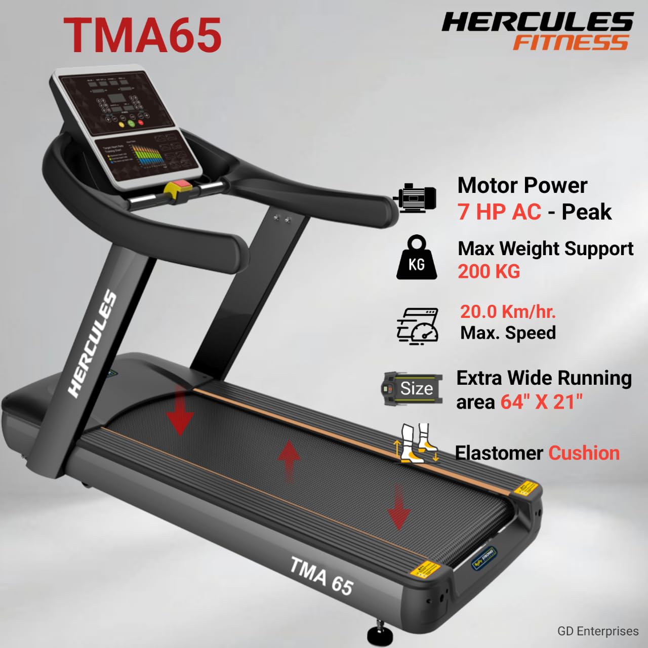 Buy Hercules TMA65 8 HP AC Motor Treadmill Commercial with 20 Km