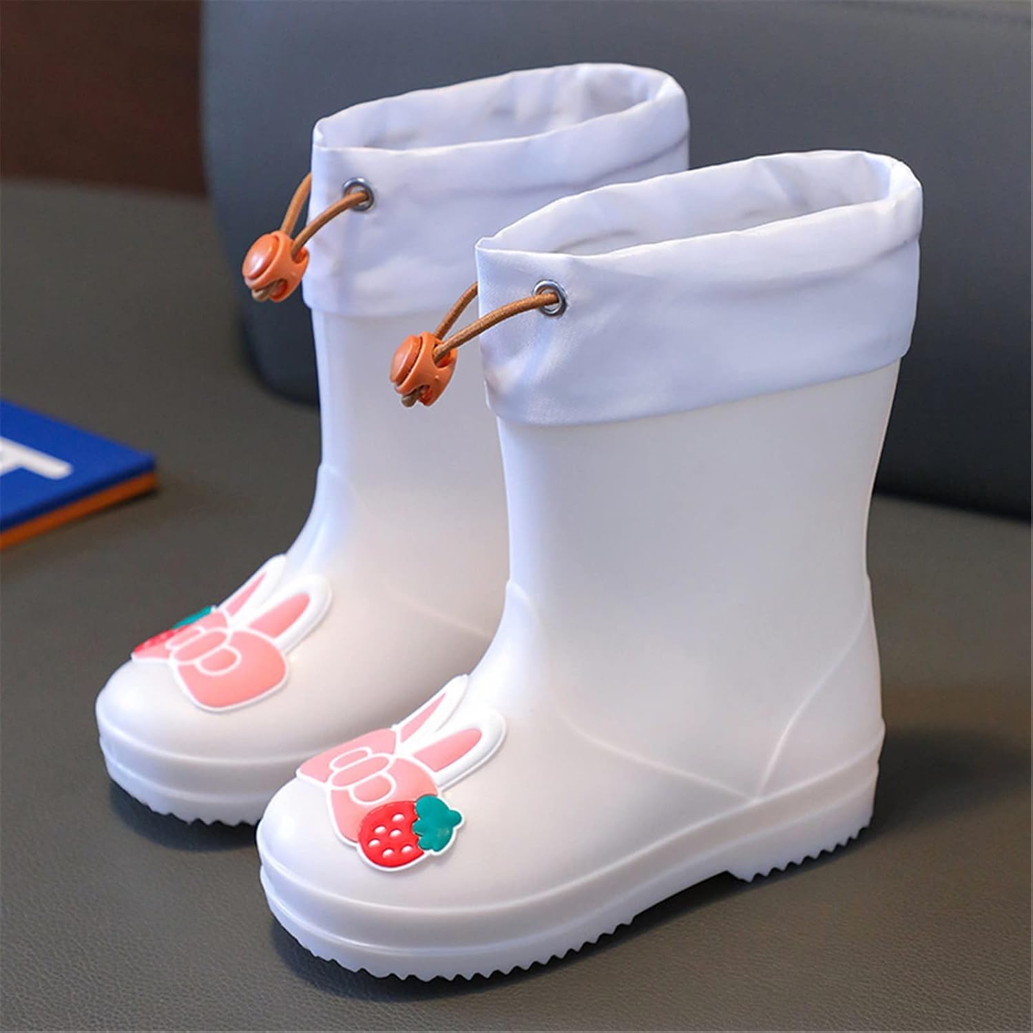 Rain Boots Toddler Girl Cute Bunny Graphic Waterproof Rainboots Kids Boys Lightweight Non-Slip Soft Mud Proof Shoes