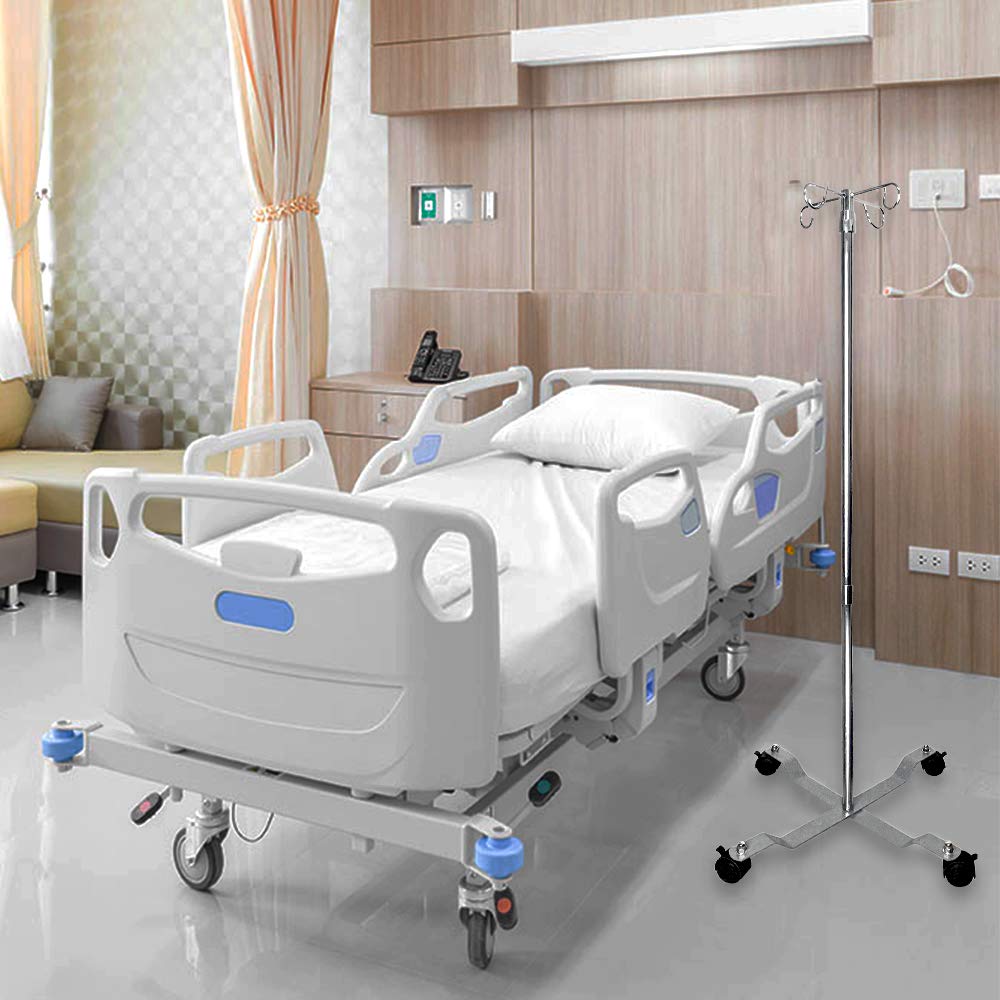 JJ CARE [Upgraded] IV Pole with Wheels, IV Stand Pole 45 Lbs. Capacity with Steel Base & Adjustable Hose Stand, IV Bag Stand with 4 Hooks & 4 Caster Wheels with Lock, IV Bag Holder, and Infusion Stand : Industrial & Scientific