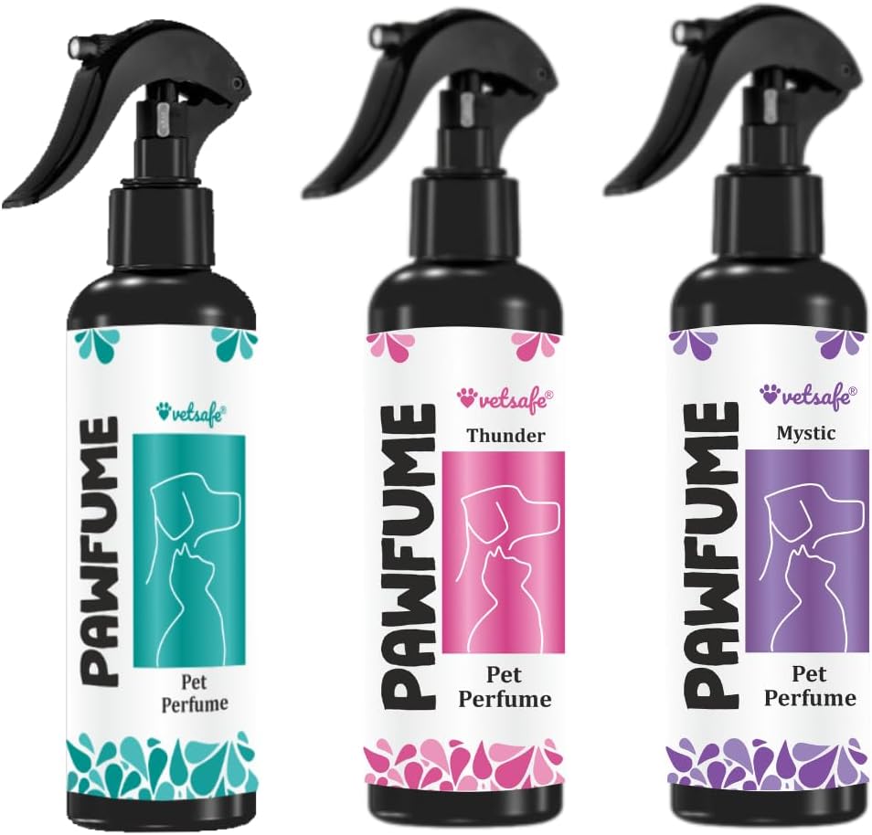 VetSafe Pet Perfume Spray for Dogs & Cats – 200 ml (Pack of 3) | Long-Lasting Fragrance, Odour Eliminator & Grooming Essential | Thunder Fresh, Baby Love & Mystic Scent