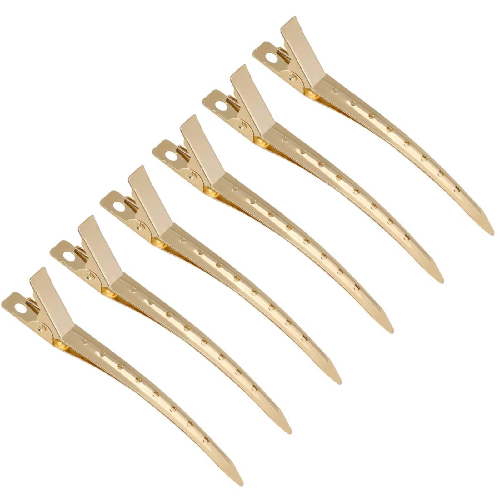 Crocodile Tongs 24 Pieces Hair Clips 3.5 Inch Metal Hairdressing Clip Professional Hair Curlers Rustproof with Holes for DIY Hairstyles for Women Girls (Gold) - Gold