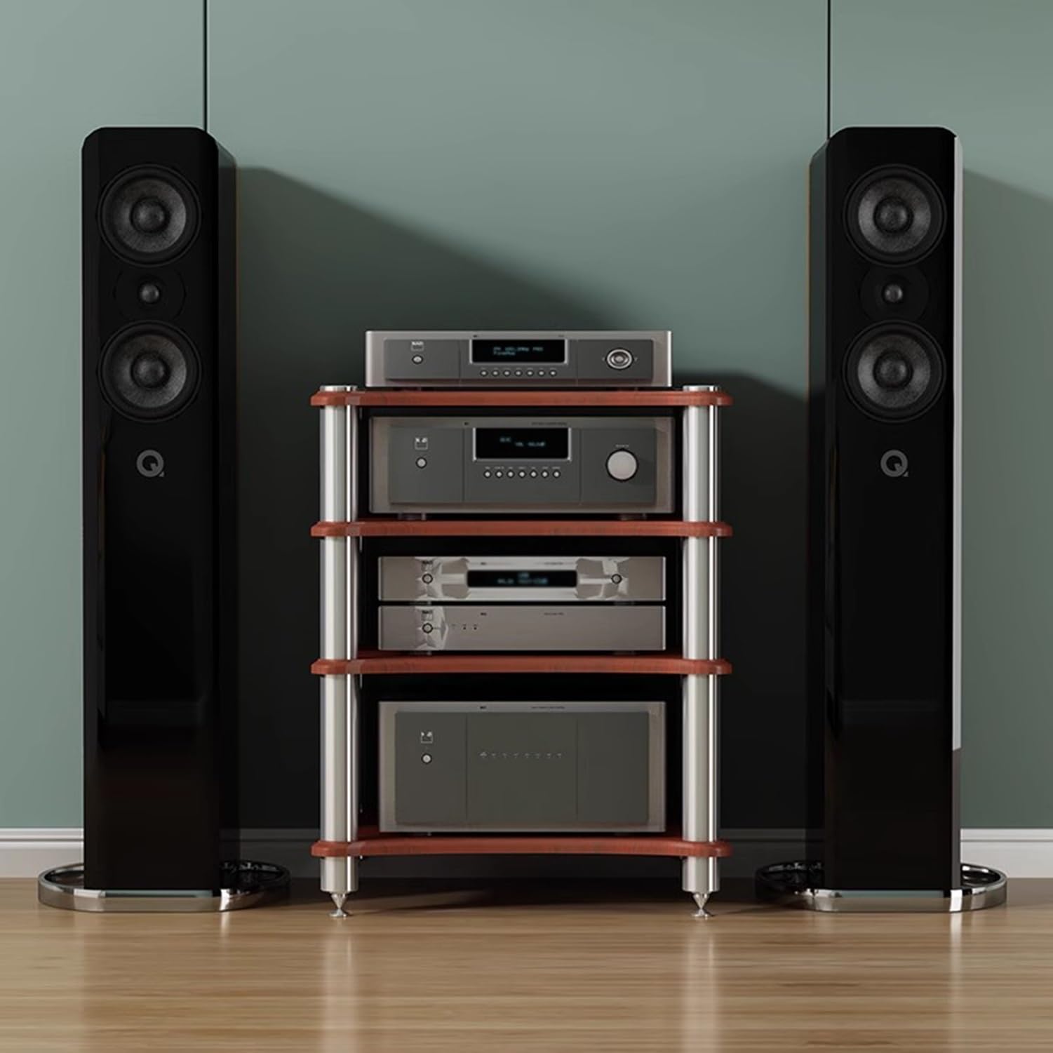 1/2/3/4-poziomowy stojak na media AV, półka HiFi na komponenty audio, drewniana szafka na media z amortyzującymi nóżkami, do domu / biura / sali konferencyjnej (biała, 1 poziom - wysokość 10 cm)