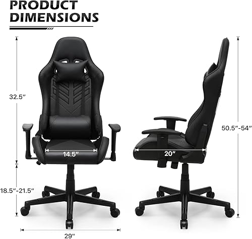 Miniatura 3 de MoNiBloom Silla de computadora para juegos de respaldo alto con reposacabezas y soporte lumbar, silla de carreras ergonómica de piel sintética con