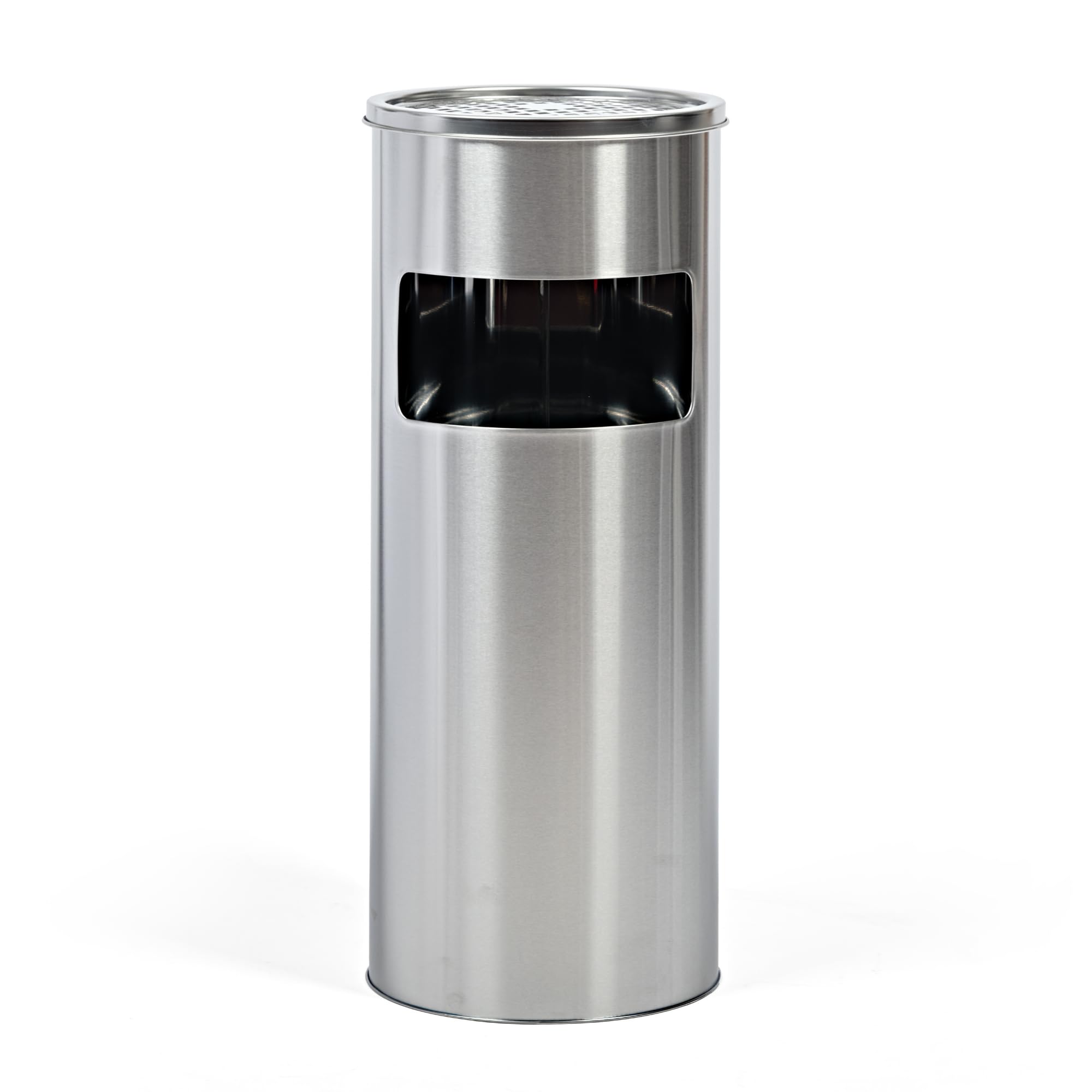EVRE Stainless Steel Standing Ashtray Cigarette Bin Outdoor Indoor Rubbish Bin with Removable Inner Bucket Anti Slip Base 17L Compartment 60.5 x 25 cm (Silver)