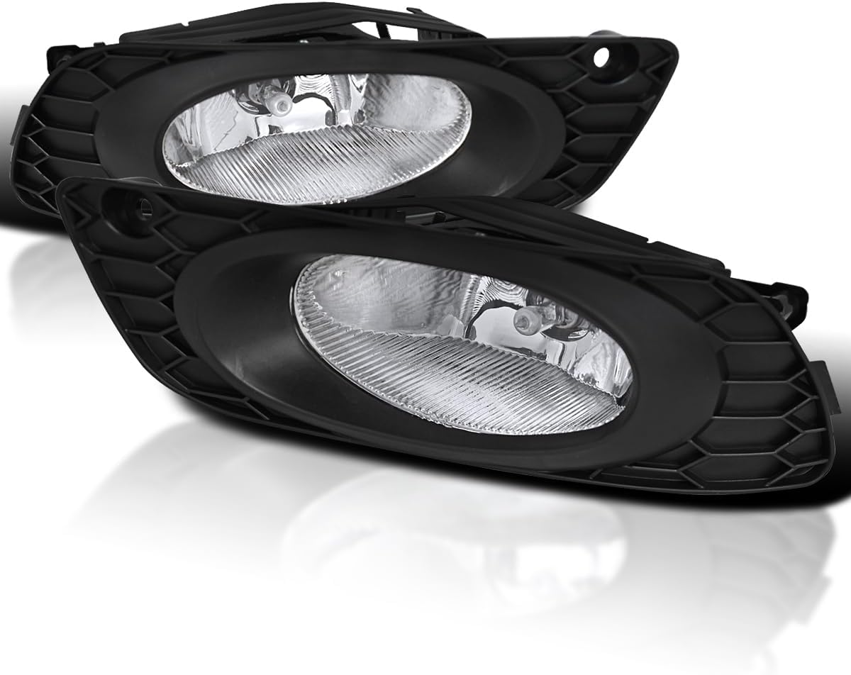 SPEC-D TUNING Clear Fog Lights + Bulbs + Switch Compatible with 2012 Honda Civic Sedan 4Dr, L+R Pair Assembly