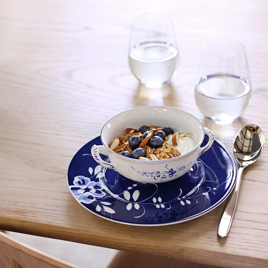 Villeroy und Boch Vieux Luxembourg Suppentasse, 400 ml, Premium Porzellan, weiß/blau