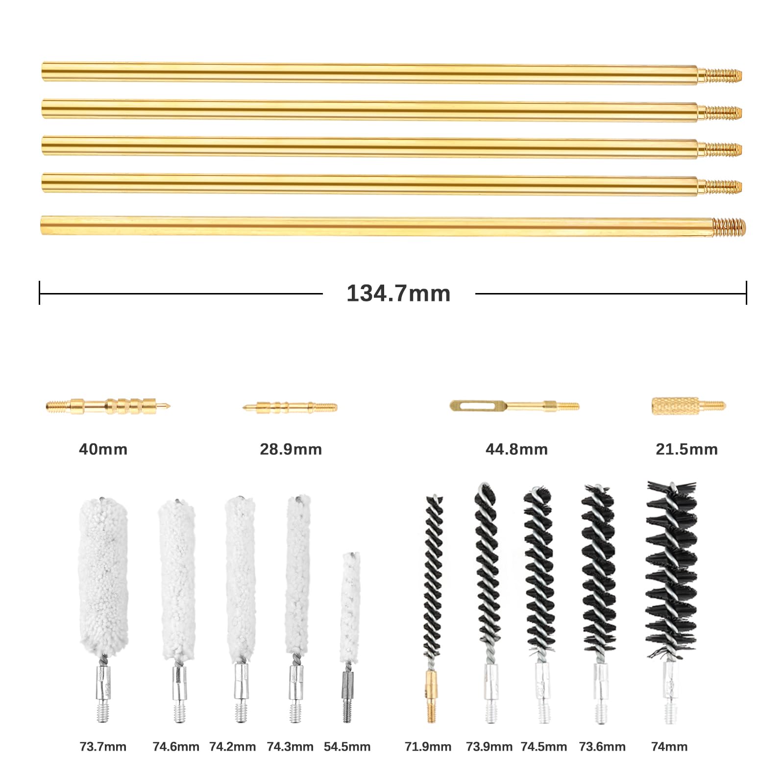 Kit di pulizia per armi FOCUHUNTER per calibri 4,5/5,55/9/12,7 mm, kit di pulizia per pistole 22 in 1 con aste in ottone, spazzola in nylon, mocio, punte scanalate, cavo flessibile