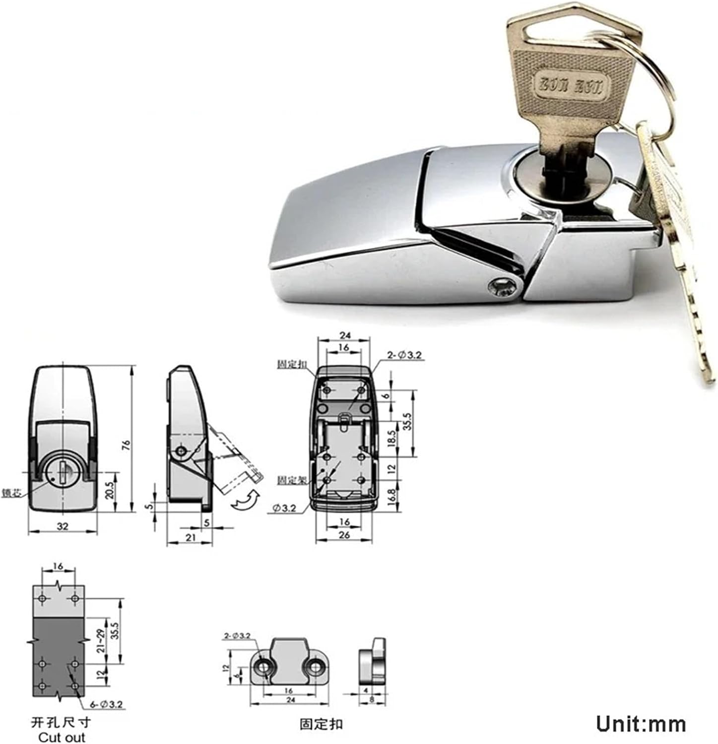 Lock for Sliding Door Mail Box Air Cabinet Eletronic Locker Furniture Drawer JA57 1Pcs(Chrome Key L)