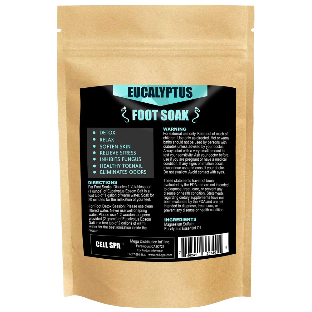 Detox Foot Soak Bath Premium 16 Ounce Eucalyptus Scented Epsom Salt With 2" Round Jade & 2" Round Ceramic Stone Powerful Boost Semi-Conductors of Negative Ions For Detox Machine