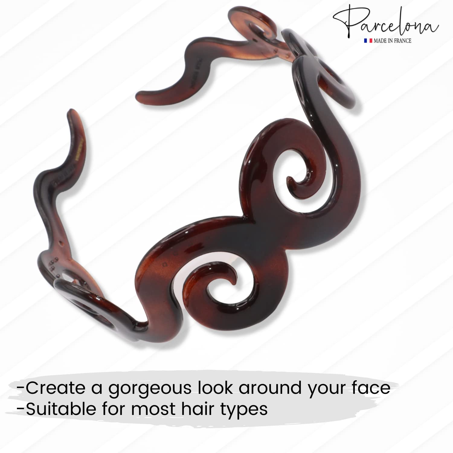 Parcelona French Swirls Wide 1.5" Tortoise Shell Celluloid Acetate Flexible No Slip Sturdy and Durable Hair Clips Hair Headband for Women and Girls, Made in France - Image 4
