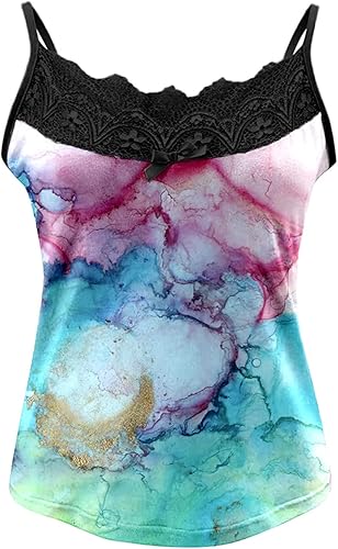 Miniatura 3 de Pijama para mujer, tirantes delgados, sin mangas, conjunto de 2 piezas, conjunto de pantalones cortos de camisola con ribete de encaje, conjunto de