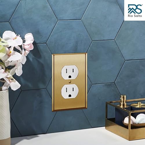 Miniatura 7 de Rio Salto BRASS - Cubierta de pared de metal dorado para toma de corriente o interruptor de luz, placa de pared resistente a la corrosión, cubierta