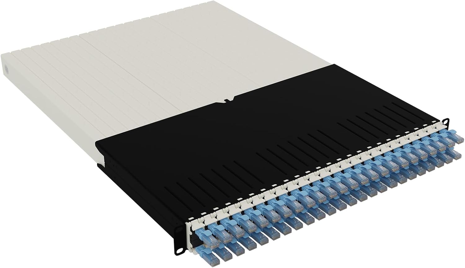 Patchbox ONE 30 RU Cat.6a - 24-Port Patch Panel with Retractable Cable Management System for 19” Racks, Includes Flat 10GB Cables and Cassettes, Easy Network and Server Setups (UTP, Blue, 1.8m / 30RU)