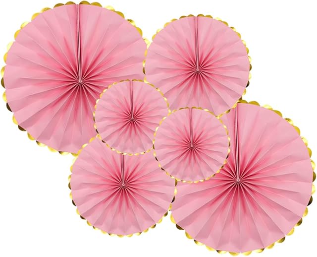 Party Hanging Paper Fan Set, 6Pcs Pink Round Garlands Birthday Wedding Baby Shower Girls Night Party Decorations