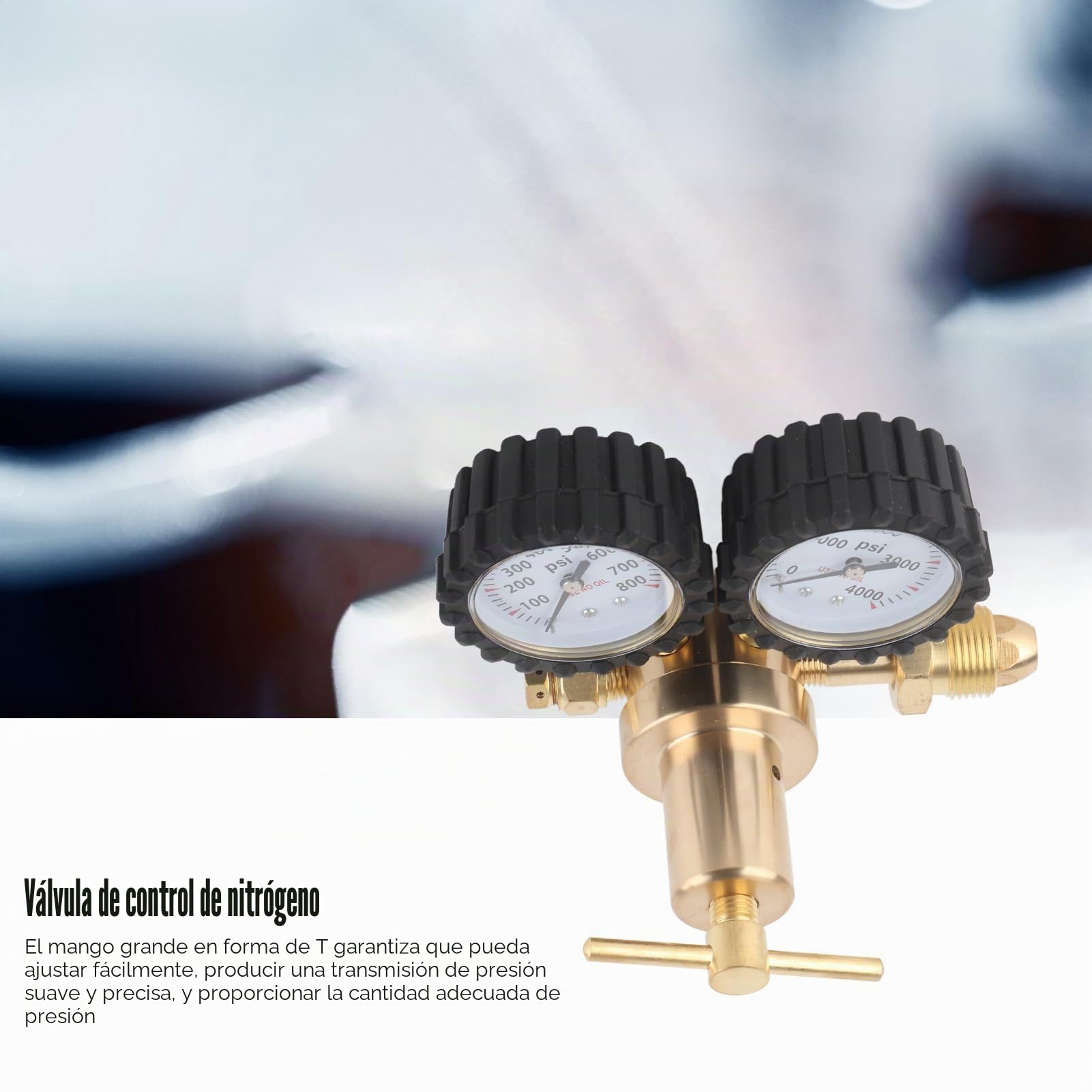 Regulador de Nitrógeno Doble Calibre, 0-800 PSI, Latón, Alta Precisión, para Cilindros de Gas, 16,5 cm
