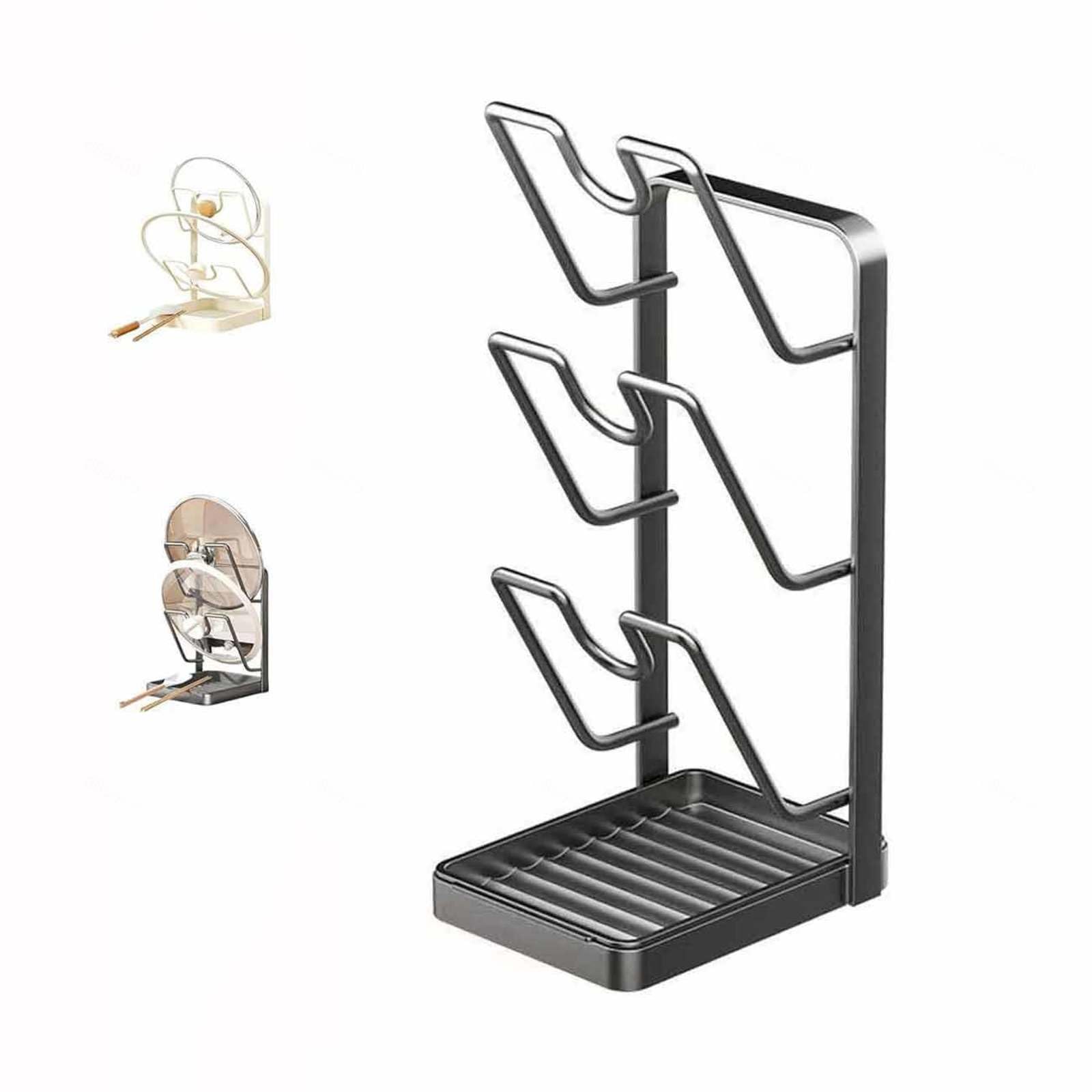 Topfdeckelhalter, 2-Lagig/3-Lagig Küche Organizer mit Abnehmbarer Tropfschale Topfdeckelhalter für die Herdplatte,A-3-Lagig
