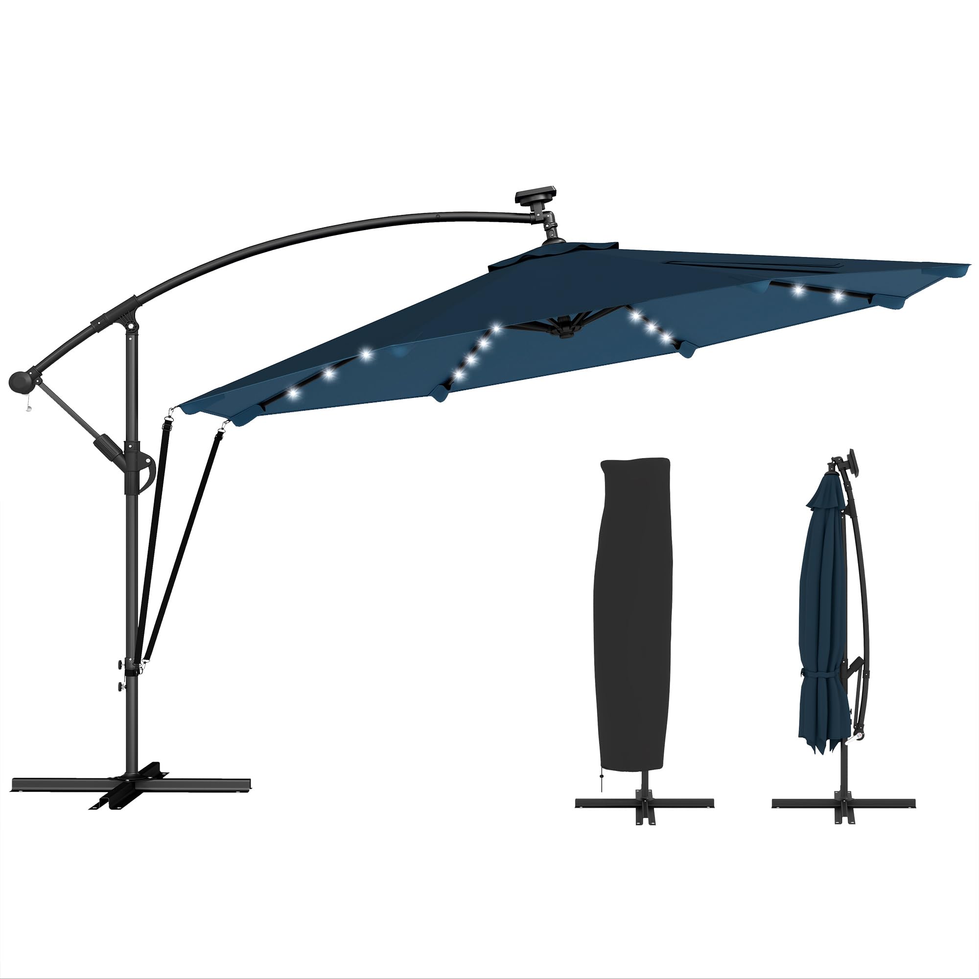 Outsunny 11.3 ft Cantilever Patio Umbrella with Solar LED Light, Cover, Aluminium Offset Hanging Outdoor Umbrella Parasol with Wind Protection, UPF50+ Sun Protection image 3