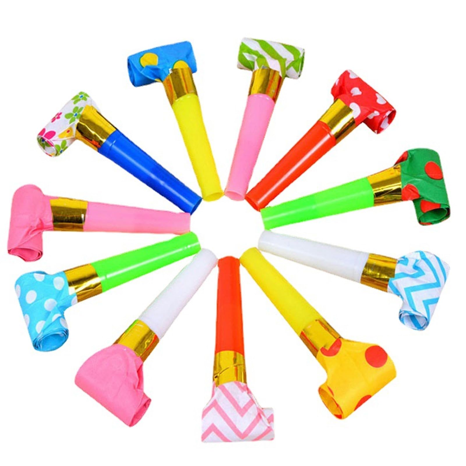 25 Pieces Blowouts Noisemakers, Funny Party Blowouts Blowers Musical Blowouts, Plastic Whistle, Party Horns Colorful Musical Paper Blowouts Whistles Party Supplies Decorative Toys, Random Color