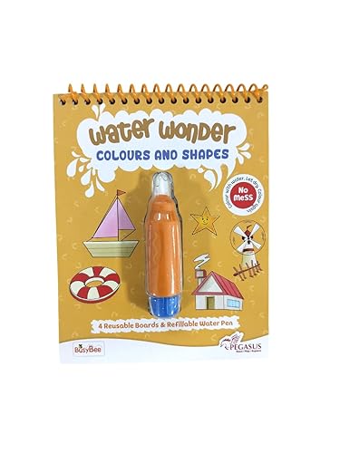 Reusable Magic Water Coloring Book For Kids, Educational Fun Time for Kids, Mess-Free Art with Quick Dry Technology (Colors &amp; Shapes Theme | 4 Reusable Coloring &amp; Activity Boards | 1 Refillable Water Pen)